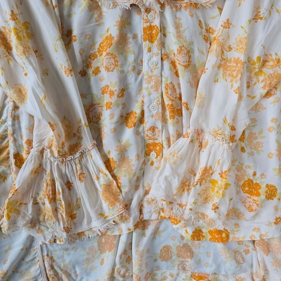 Free People Women Sz S Loretta Floral Ruffle Boho Cottagecore Tunic Top Festival - Picture 7 of 16